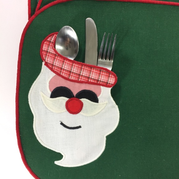 Santa 8pc Christmas Dinner Pocket Cloth Placemats